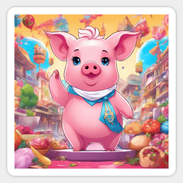 hip hop a pink pig wearing a blue scarf and a purse Sticker by animegirlnft