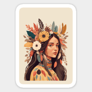 Painted Beautiful Native American Woman Sticker