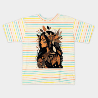 Painted Beautiful Native American Woman Kids T-Shirt