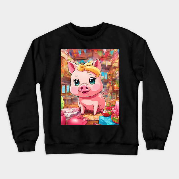 hip hop pig girl on the table pose Crewneck Sweatshirt by animegirlnft
