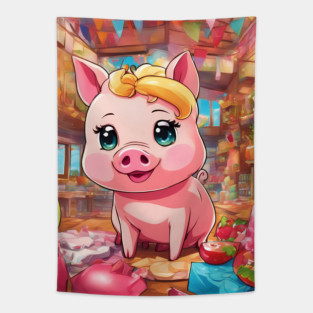 hip hop pig girl on the table pose Tapestry