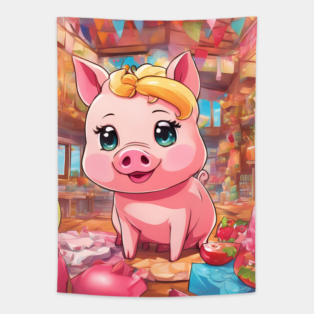 hip hop pig girl on the table pose Tapestry by animegirlnft