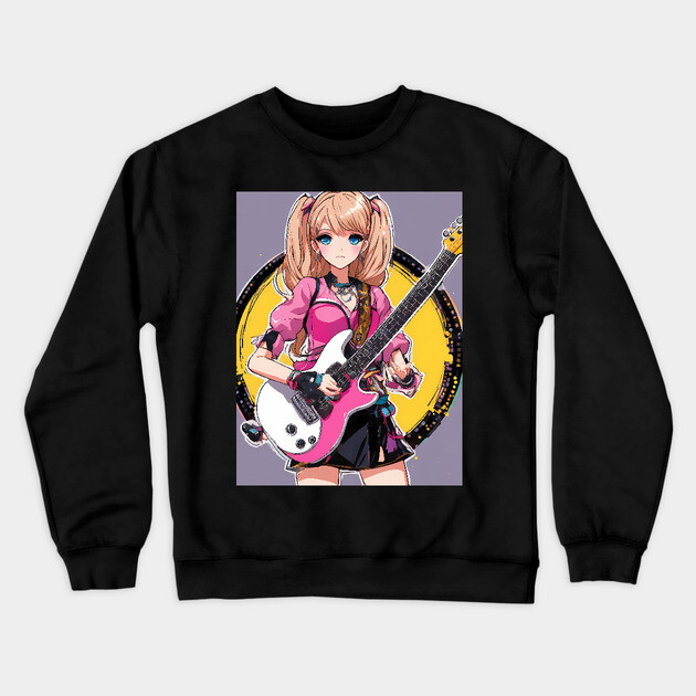 Guitar Legends Girl  Rock  Music Crewneck Sweatshirt by animegirlnft