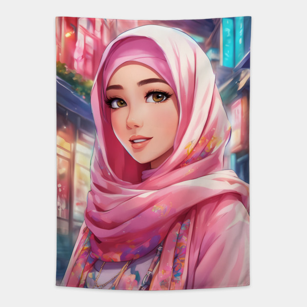 Muslim Hijab Anime Girl Tapestry by animegirlnft