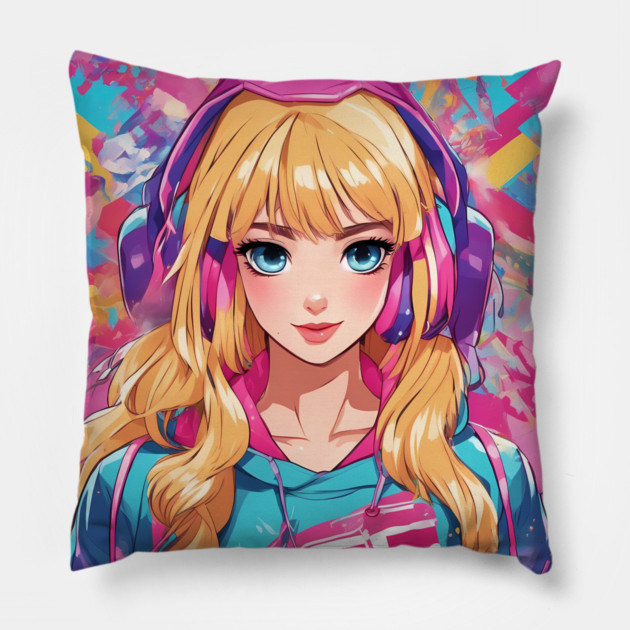 Music Hoodie Blonde Anime Girl Pillow by animegirlnft