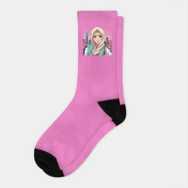 Arabic Hijab Anime Girl Socks by animegirlnft