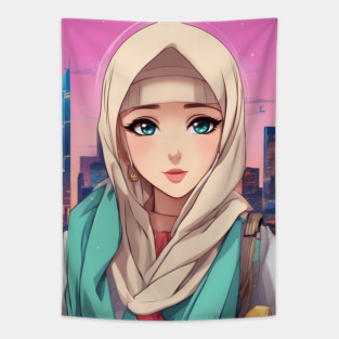 Arabic Hijab Anime Girl Tapestry