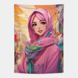 Islam Hijab Anime Girl Tapestry
