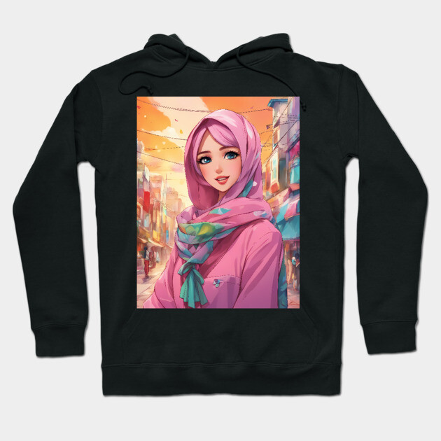 Islam Hijab Anime Girl Hoodie by animegirlnft