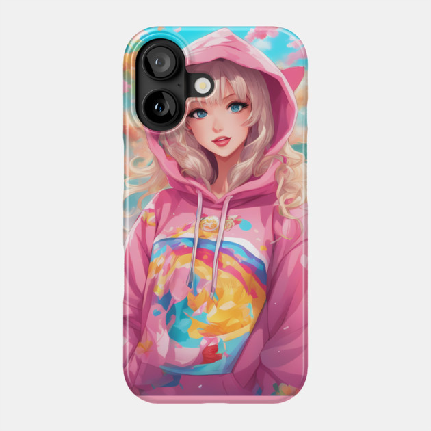 Pink Hoodie Flower Anime Girl Phone Case by animegirlnft