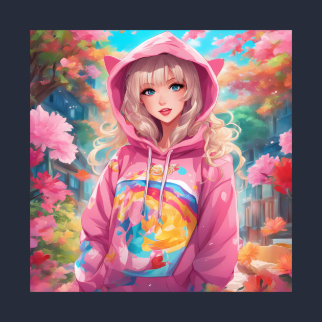 Pink Hoodie Flower Anime Girl by animegirlnft
