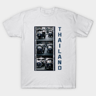 Thailand Tuk-Tuk Taxis - Triptych Of 3 Photographs With Film Strip Framing T-Shirt