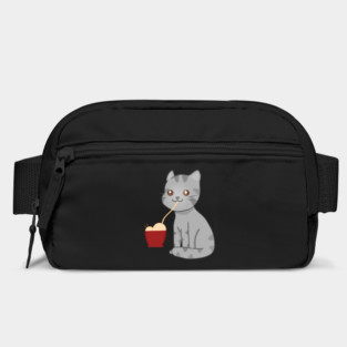 Kawaii Gray Cat Eating Ramen, Cat Lover Bag