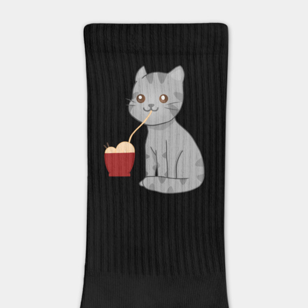 Kawaii Gray Cat Eating Ramen, Cat Lover by logiamerch