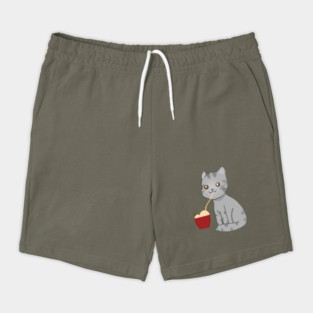 Kawaii Gray Cat Eating Ramen, Cat Lover Shorts