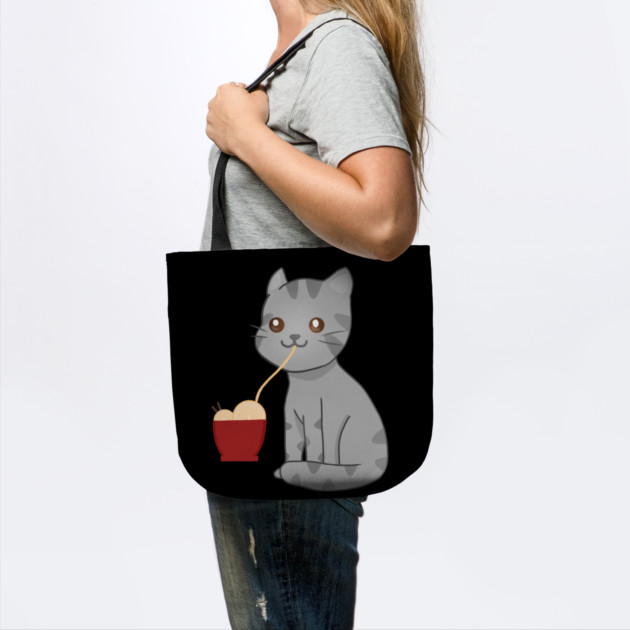 Kawaii Gray Cat Eating Ramen, Cat Lover by logiamerch