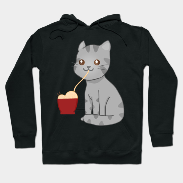 Kawaii Gray Cat Eating Ramen, Cat Lover Hoodie by logiamerch