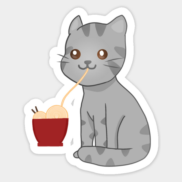 Kawaii Gray Cat Eating Ramen, Cat Lover Magnet by logiamerch