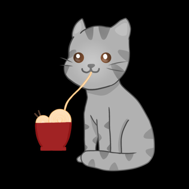 Kawaii Gray Cat Eating Ramen, Cat Lover by logiamerch