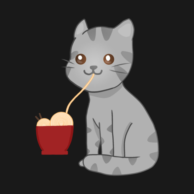 Kawaii Gray Cat Eating Ramen, Cat Lover by logiamerch
