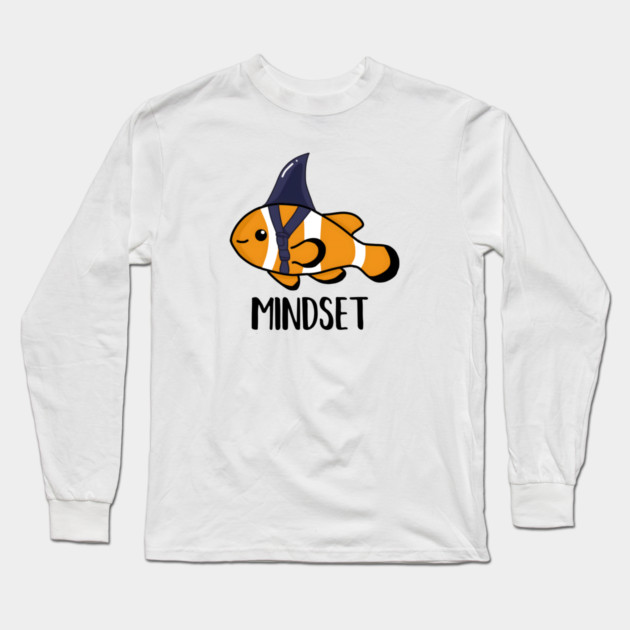 Motivational, Mindset is Everything Goldfish Shark Funny Long Sleeve T-Shirt by logiamerch