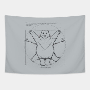 Vitruvian Bear Grey Tapestry