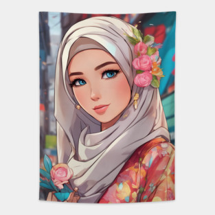 Hijab Islam Muslim Anime Girl Tapestry