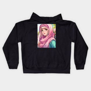 Muslim Hijab Flower Anime Girl Kids Hoodie