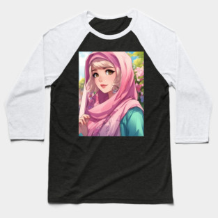 Muslim Hijab Flower Anime Girl Baseball T-Shirt