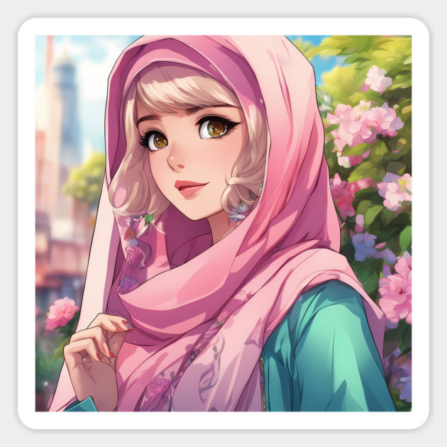 Muslim Hijab Flower Anime Girl Sticker by animegirlnft