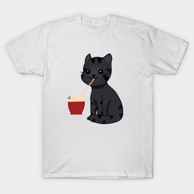 Kawaii Black Cat Eating Ramen, Cat Lover T-Shirt by logiamerch