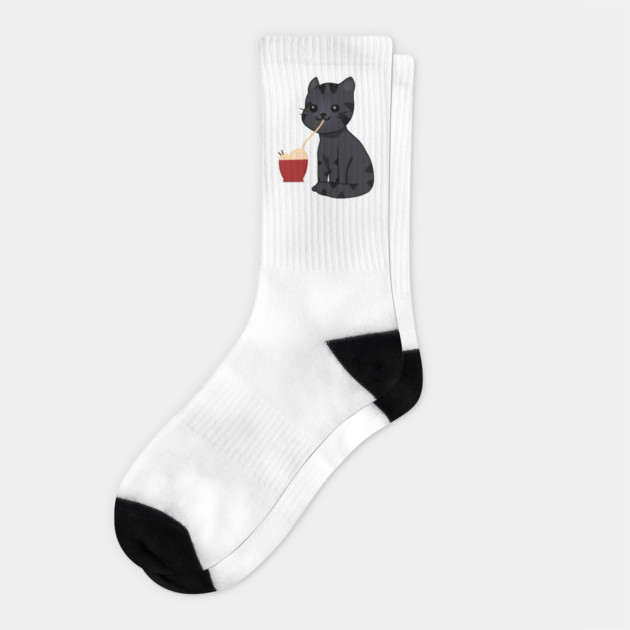 Kawaii Black Cat Eating Ramen, Cat Lover Socks by logiamerch