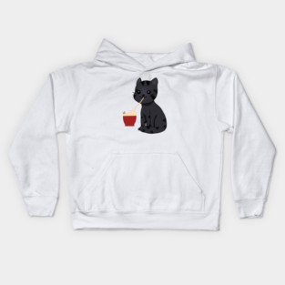 Kawaii Black Cat Eating Ramen, Cat Lover Kids Hoodie