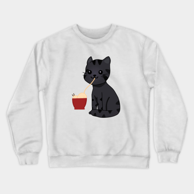Kawaii Black Cat Eating Ramen, Cat Lover Crewneck Sweatshirt by logiamerch