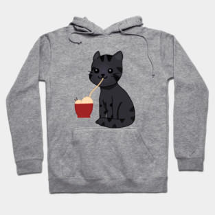 Kawaii Black Cat Eating Ramen, Cat Lover Hoodie