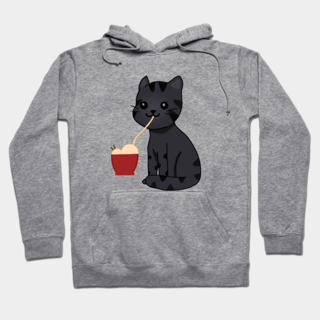 Kawaii Black Cat Eating Ramen, Cat Lover Hoodie by logiamerch