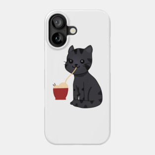 Kawaii Black Cat Eating Ramen, Cat Lover Phone Case