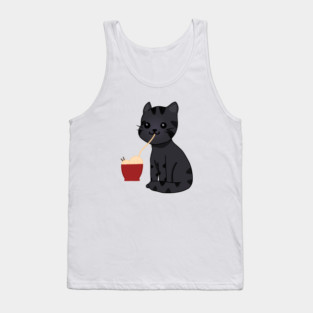 Kawaii Black Cat Eating Ramen, Cat Lover Tank Top
