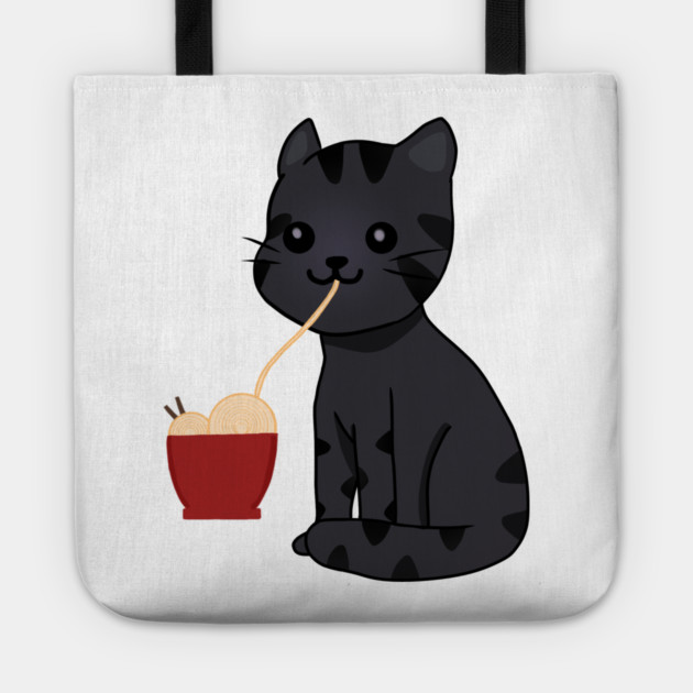 Kawaii Black Cat Eating Ramen, Cat Lover Tote by logiamerch