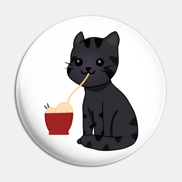 Kawaii Black Cat Eating Ramen, Cat Lover Pin by logiamerch