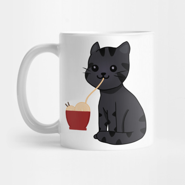 Kawaii Black Cat Eating Ramen, Cat Lover by logiamerch