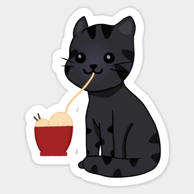 Kawaii Black Cat Eating Ramen, Cat Lover Sticker by logiamerch