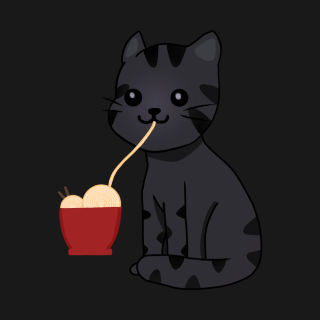 Kawaii Black Cat Eating Ramen, Cat Lover by logiamerch