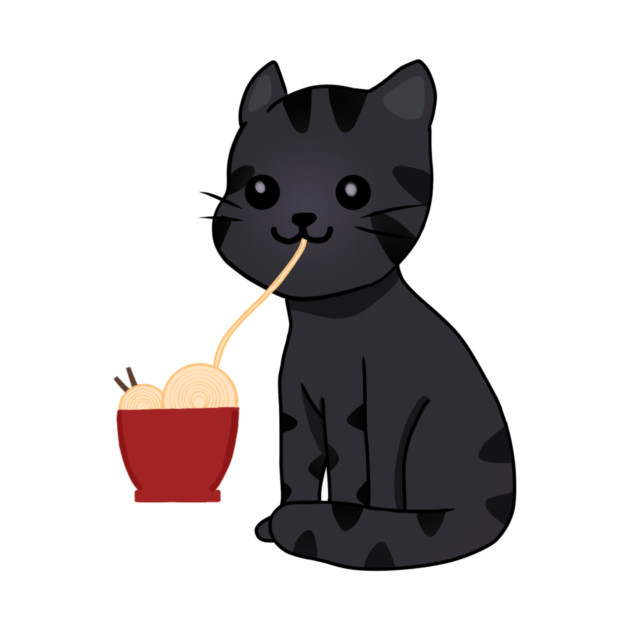 Kawaii Black Cat Eating Ramen, Cat Lover by logiamerch