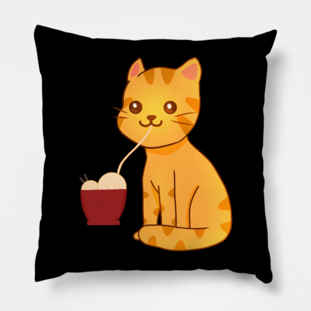 Kawaii Ginger Cat Eating Ramen, Cat Lover Pillow by logiamerch