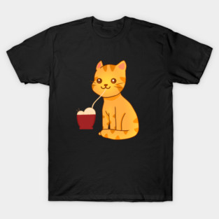 Kawaii Ginger Cat Eating Ramen, Cat Lover T-Shirt