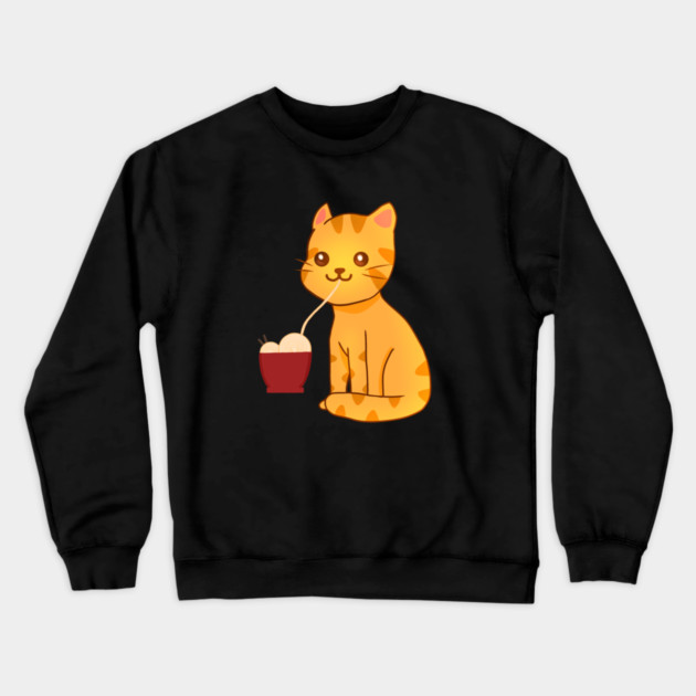 Kawaii Ginger Cat Eating Ramen, Cat Lover Crewneck Sweatshirt by logiamerch