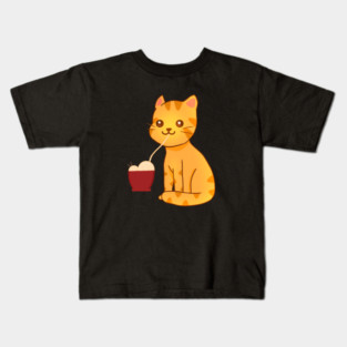 Kawaii Ginger Cat Eating Ramen, Cat Lover Kids T-Shirt