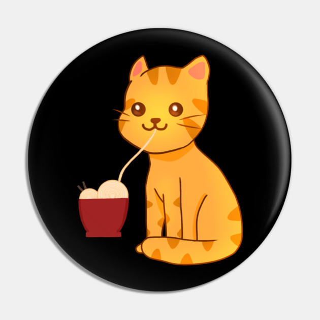 Kawaii Ginger Cat Eating Ramen, Cat Lover Pin by logiamerch