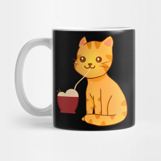 Kawaii Ginger Cat Eating Ramen, Cat Lover by logiamerch